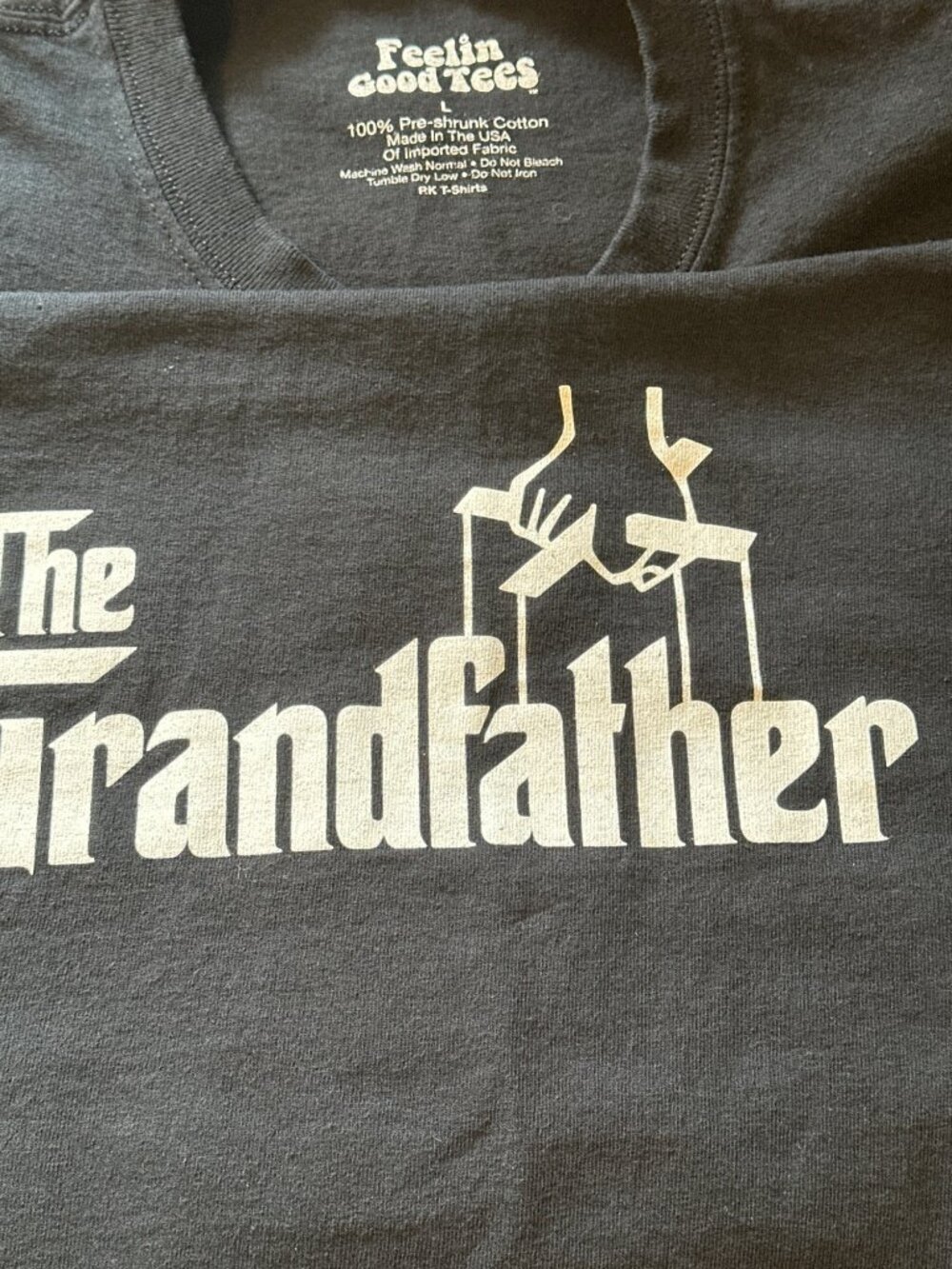 The Grandfather Graphic T-Shirt Feelin Good Tees L Black Cotton Crewneck USA - Picture 4 of 5